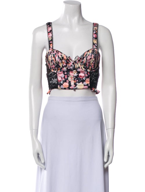 For Love & Lemons Floral Print Square Neckline Crop Top