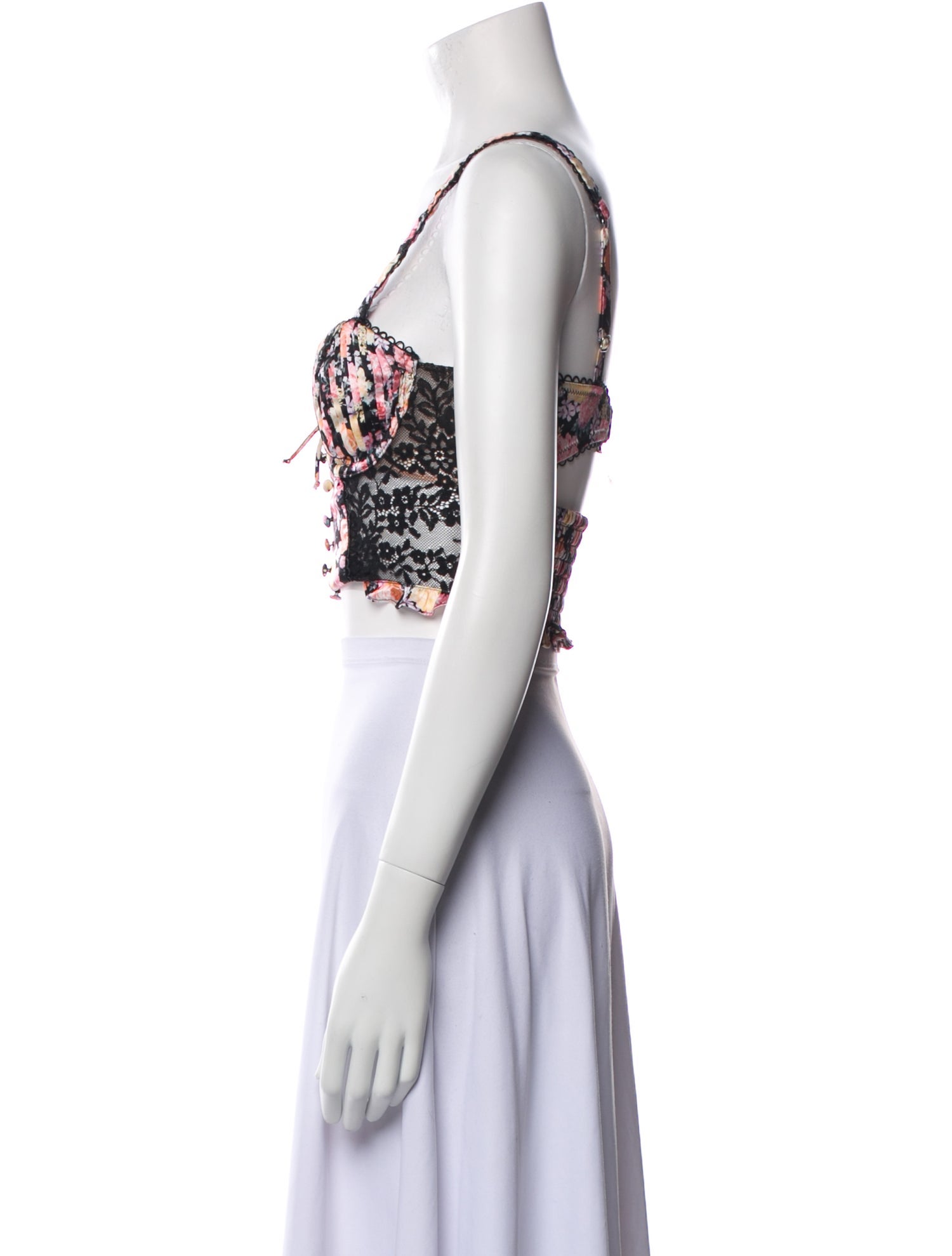 For Love & Lemons Floral Print Square Neckline Crop Top