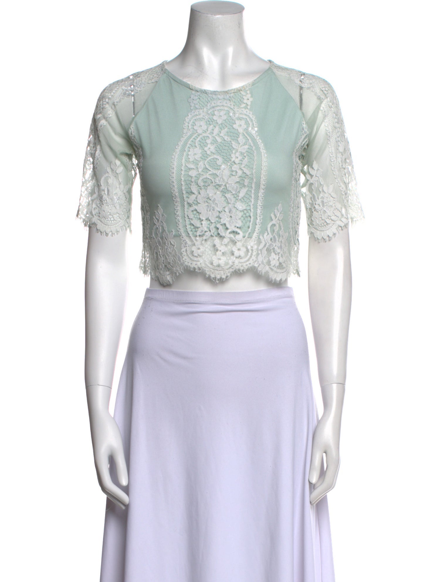 For Love & Lemons Lace Pattern Crew Neck Crop Top