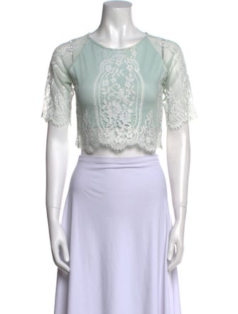 For Love & Lemons Lace Pattern Crew Neck Crop Top