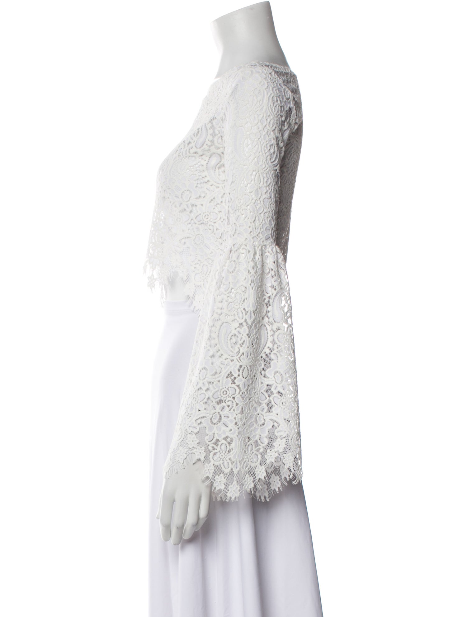 For Love & Lemons Lace Pattern Bateau Neckline Crop Top