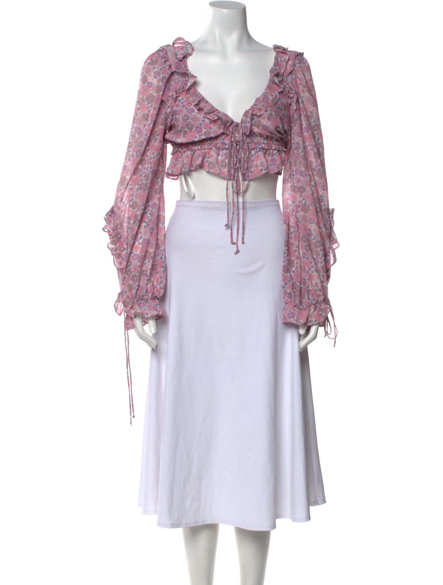 For Love & Lemons Floral Print V-Neck Crop Top