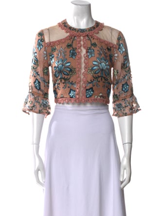 For Love & Lemons Floral Print Crew Neck Crop Top