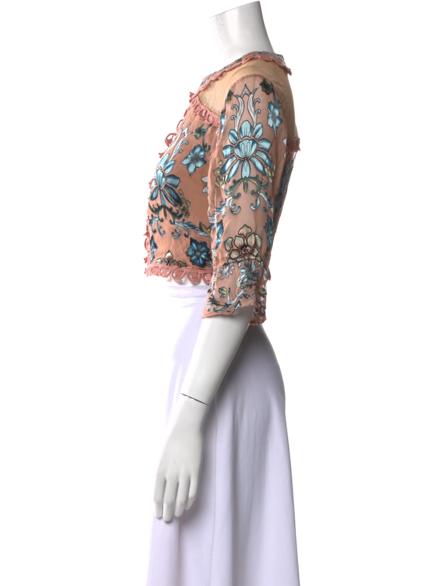 For Love & Lemons Floral Print Crew Neck Crop Top