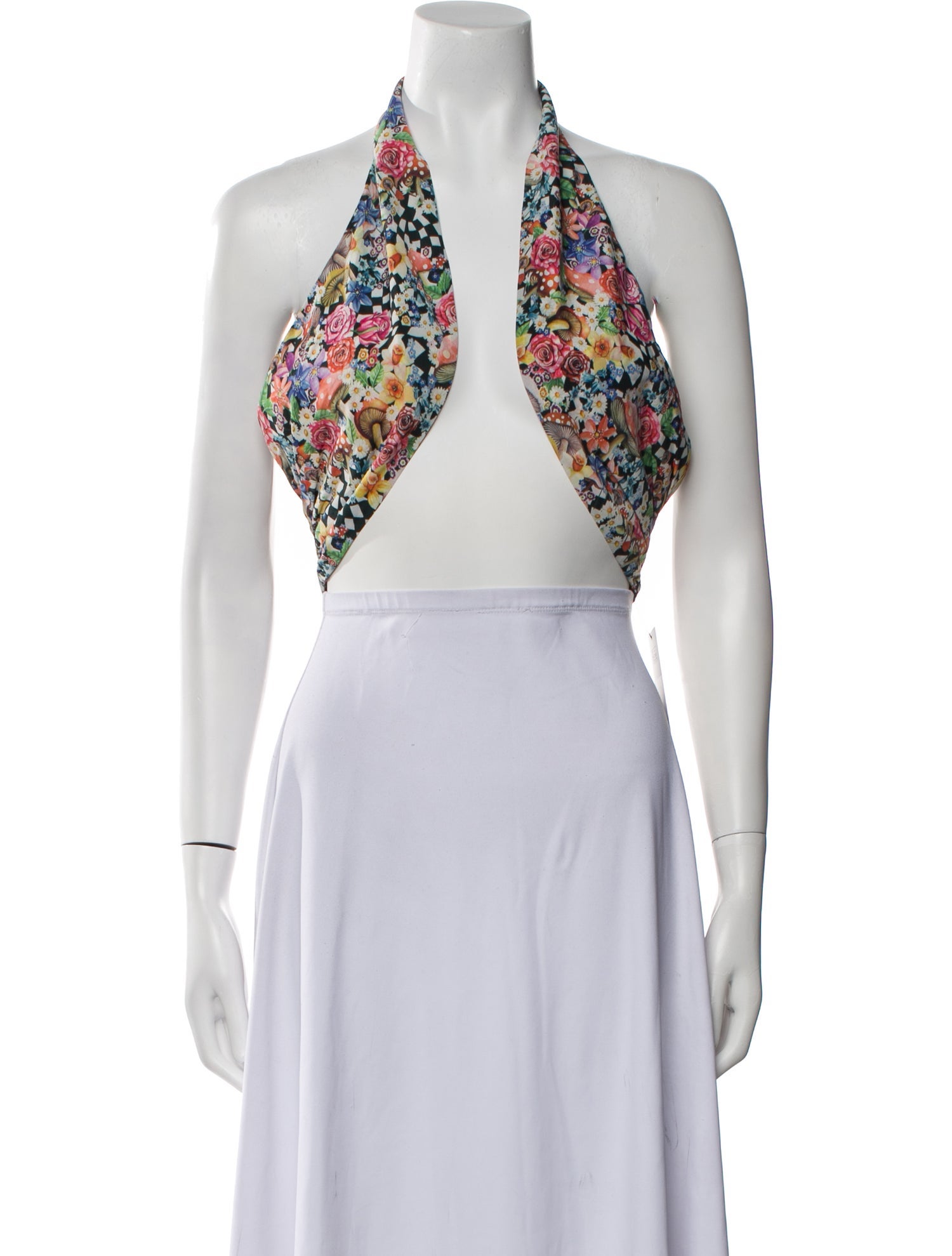 For Love & Lemons Floral Print Halterneck Crop Top