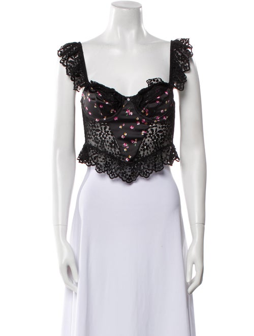 For Love & Lemons Floral Print Square Neckline Crop Top