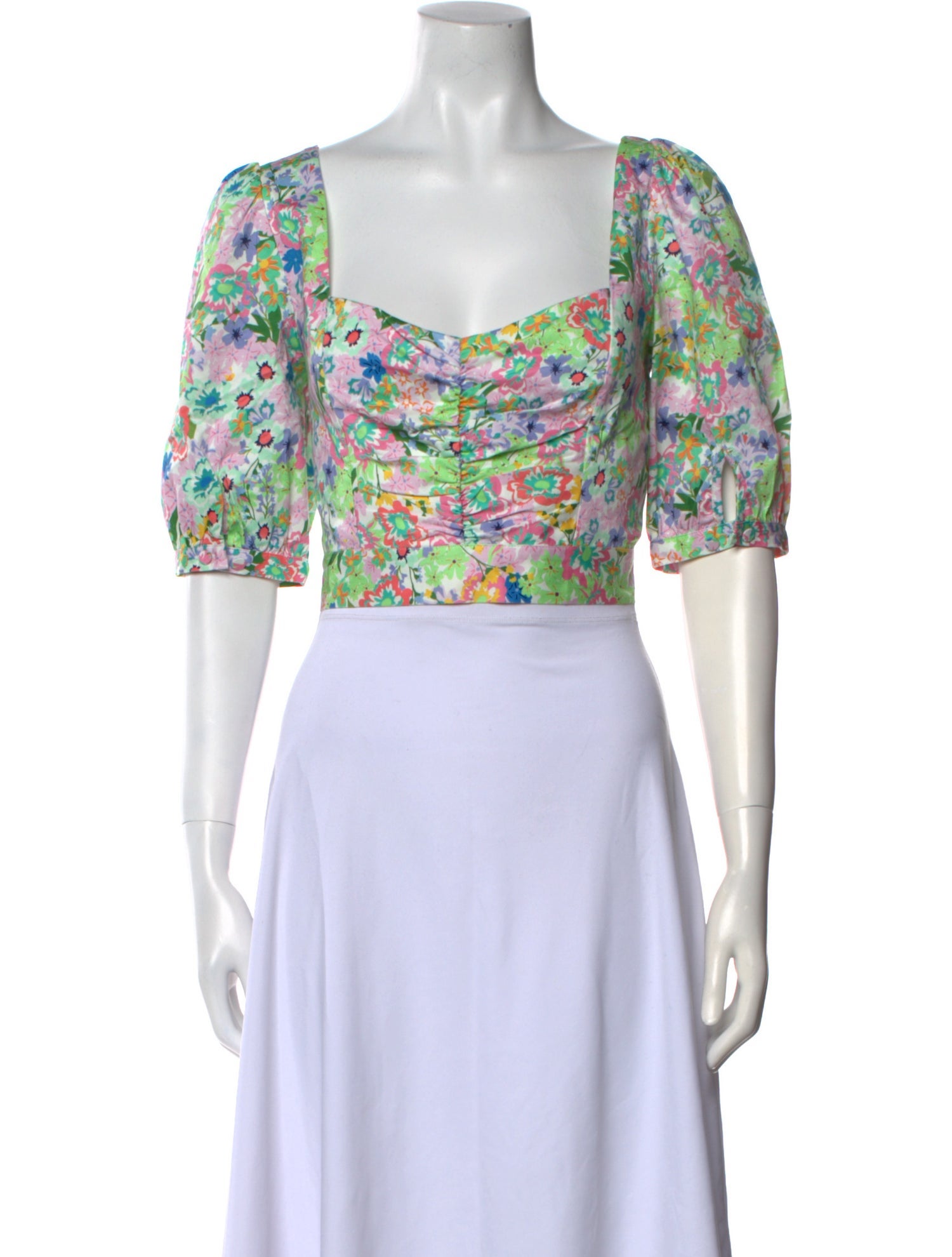 For Love & Lemons Floral Print Square Neckline Crop Top