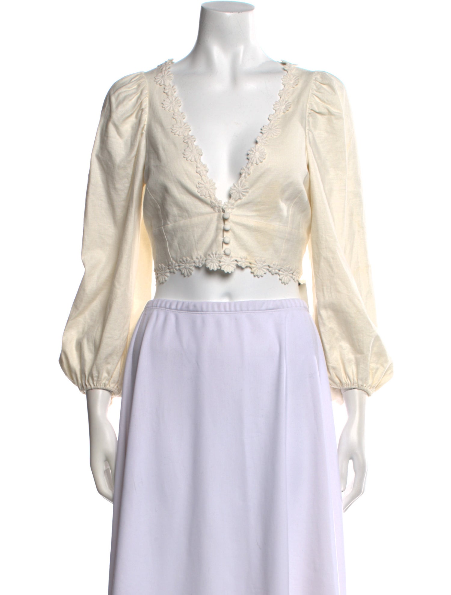 For Love & Lemons Linen V-Neck Crop Top