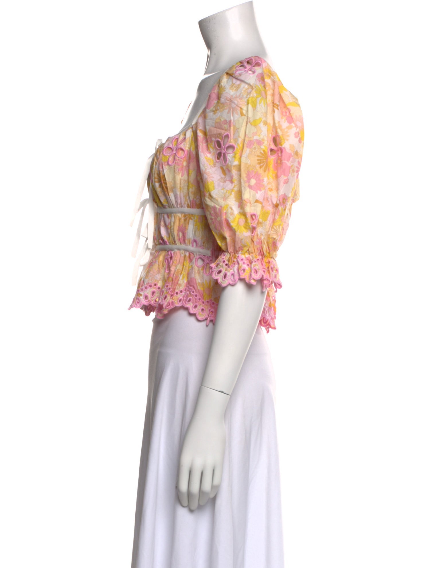 For Love & Lemons Floral Print Square Neckline Crop Top