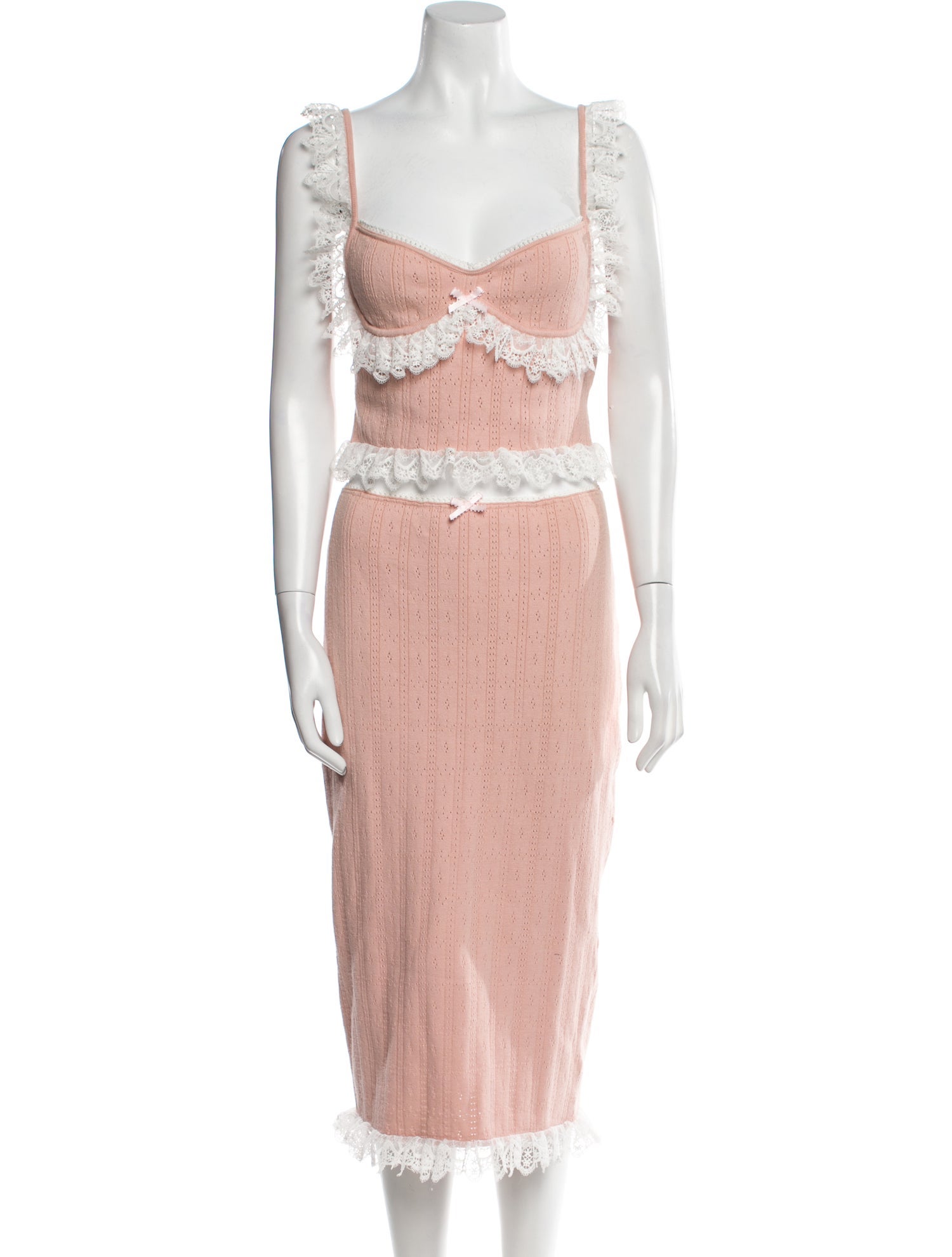 For Love & Lemons Lace Pattern Bow Accents Skirt Set