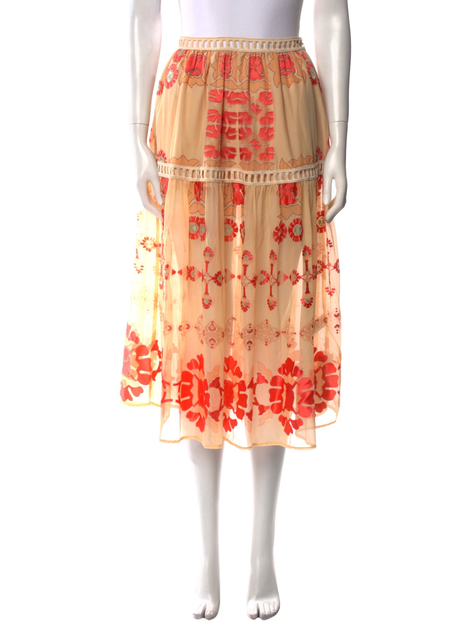 For Love & Lemons Floral Print Midi Length Skirt