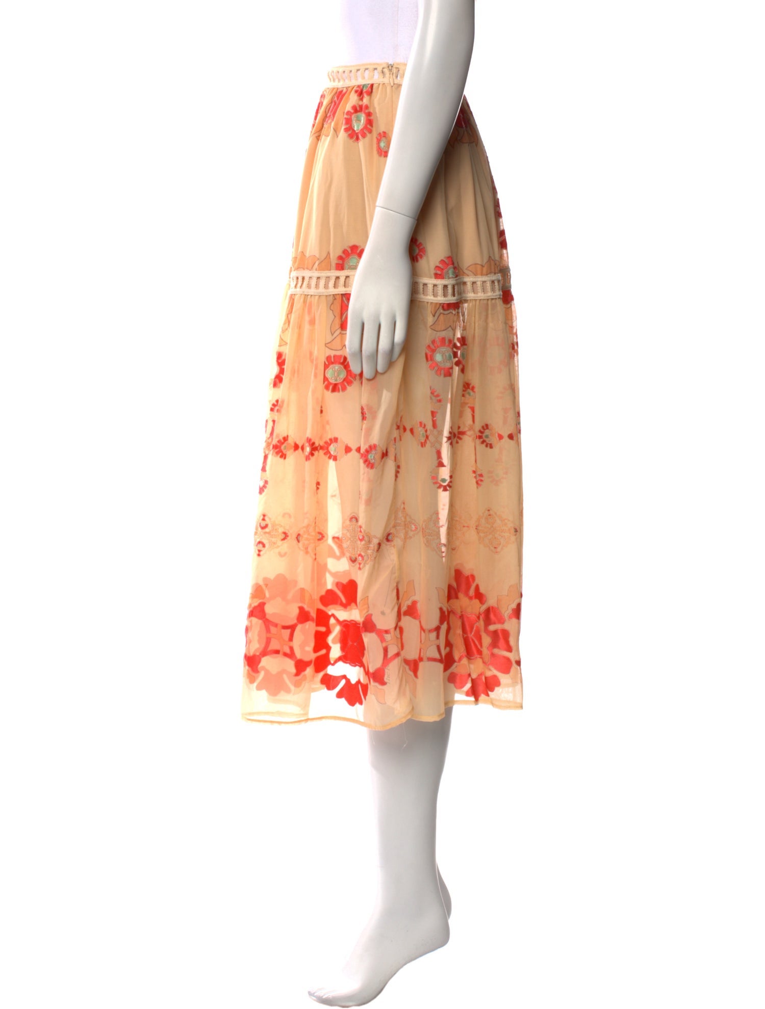 For Love & Lemons Floral Print Midi Length Skirt