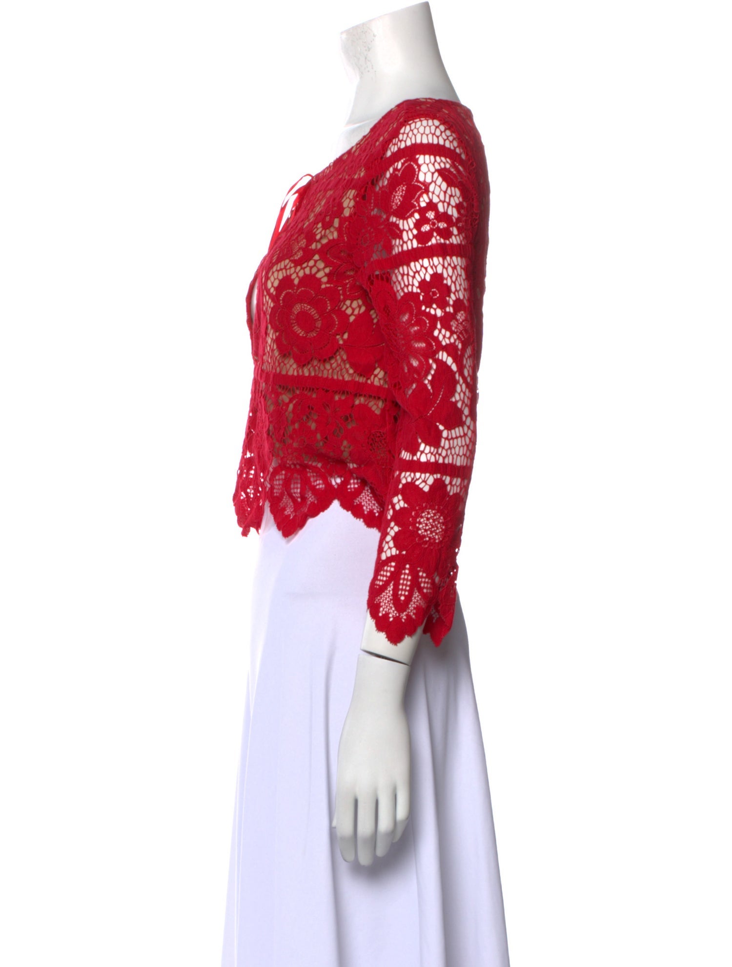 For Love & Lemons Lace Pattern Tie Neck Crop Top