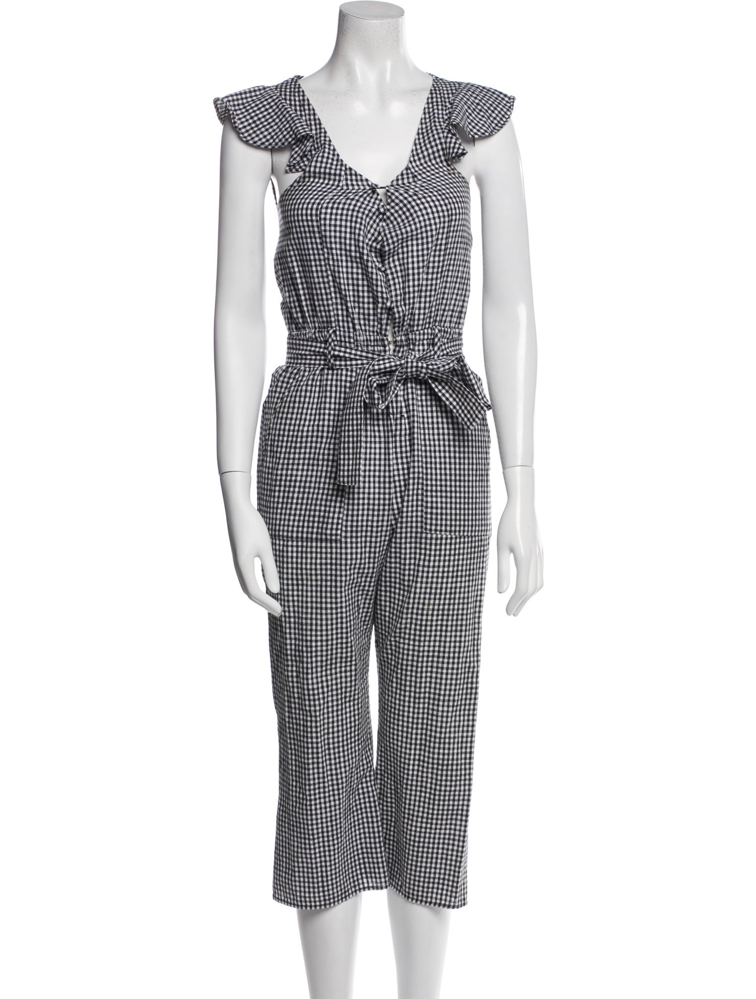 For Love & Lemons Plaid Print V-Neck Jumpsuit