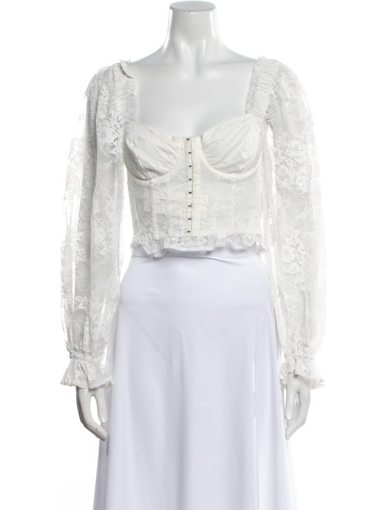 For Love & Lemons Square Neckline Long Sleeve Crop Top