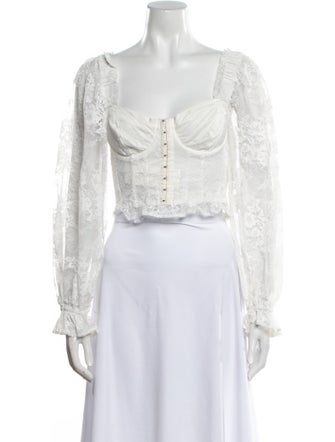 For Love & Lemons Square Neckline Long Sleeve Crop Top