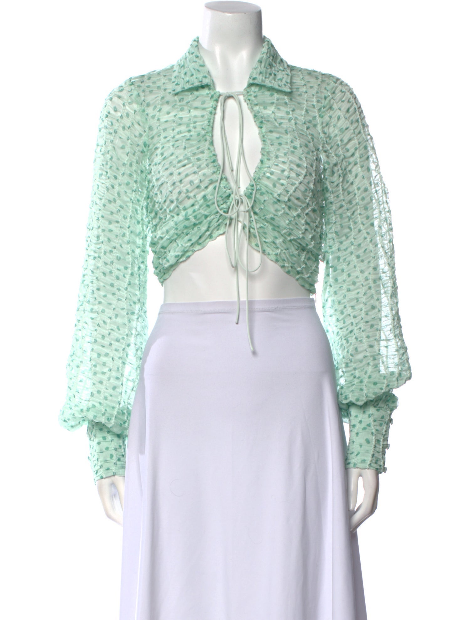 For Love & Lemons Polka Dot Print Plunge Neckline Crop Top