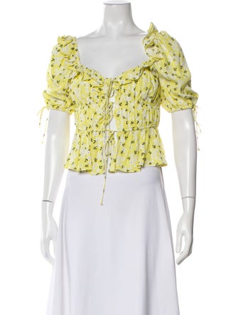 For Love & Lemons Floral Print Square Neckline Crop Top