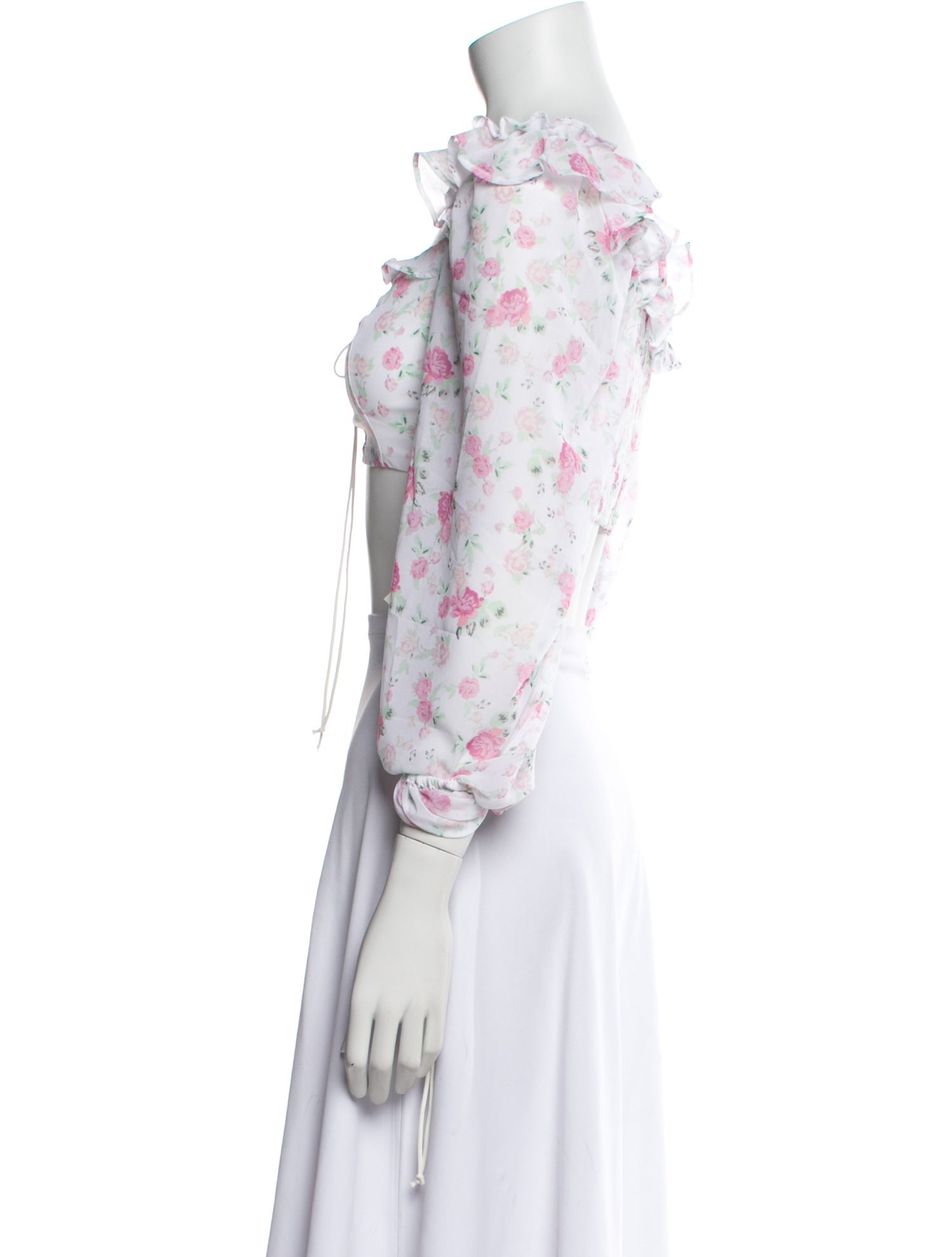 For Love & Lemons Floral Print Off-The-Shoulder Crop Top