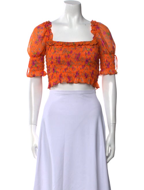 For Love & Lemons Floral Print Square Neckline Crop Top