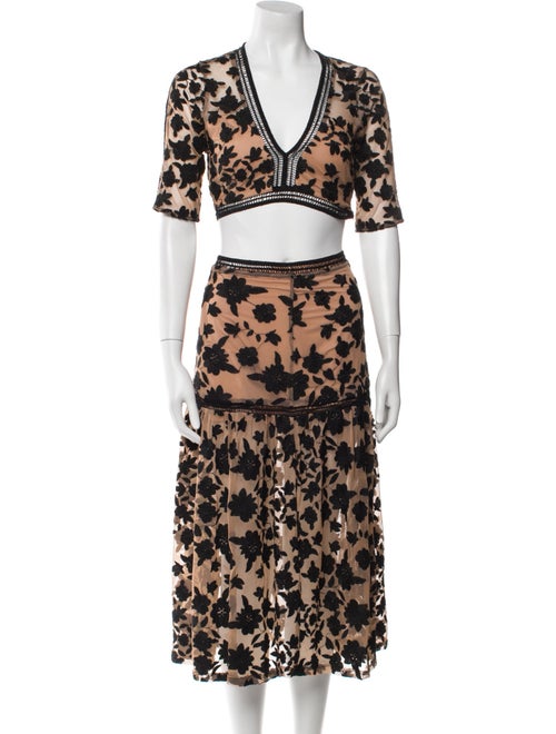 For Love & Lemons Printed Mesh Accents Skirt Set