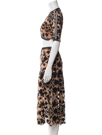 For Love & Lemons Printed Mesh Accents Skirt Set