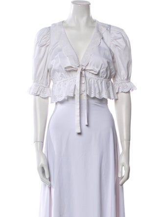 For Love & Lemons V-Neck Three-Quarter Sleeve Crop Top