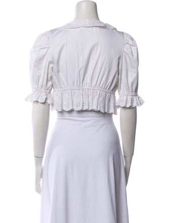 For Love & Lemons V-Neck Three-Quarter Sleeve Crop Top