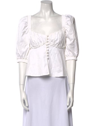 For Love & Lemons Square Neckline Three-Quarter Sleeve Crop Top