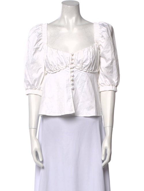 For Love & Lemons Square Neckline Three-Quarter Sleeve Crop Top