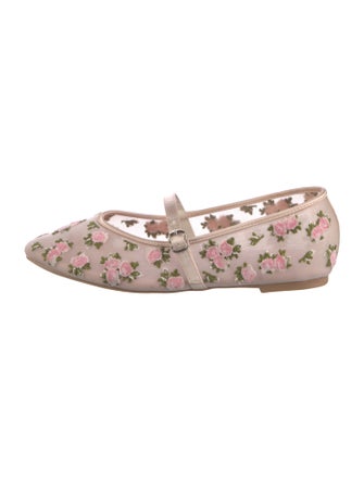 For Love & Lemons Mesh Floral Print Mary Jane Flats