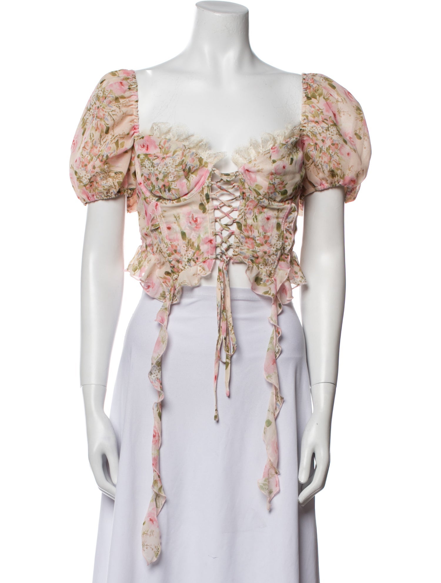 For Love & Lemons Floral Print Square Neckline Crop Top