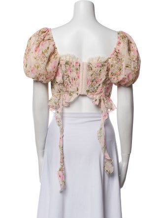 For Love & Lemons Floral Print Square Neckline Crop Top