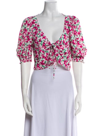 For Love & Lemons Floral Print V-Neck Crop Top