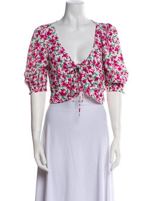 For Love & Lemons Floral Print V-Neck Crop Top