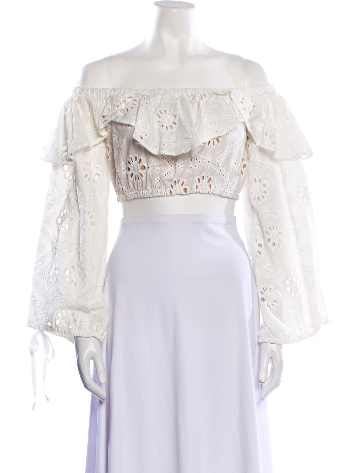 For Love & Lemons Lace Pattern Off-The-Shoulder Crop Top