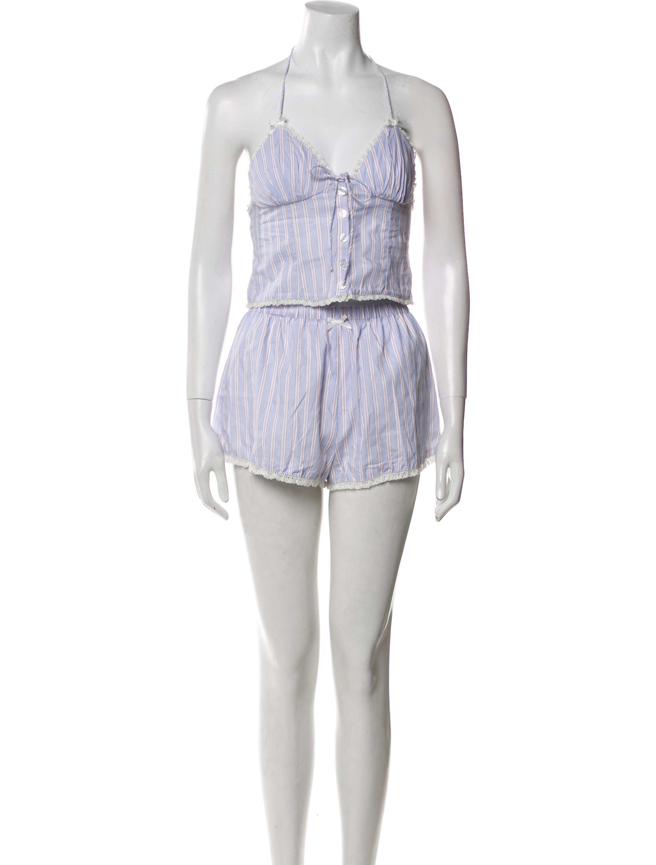 For Love & Lemons Striped Lace Trim Embellishment Short Set