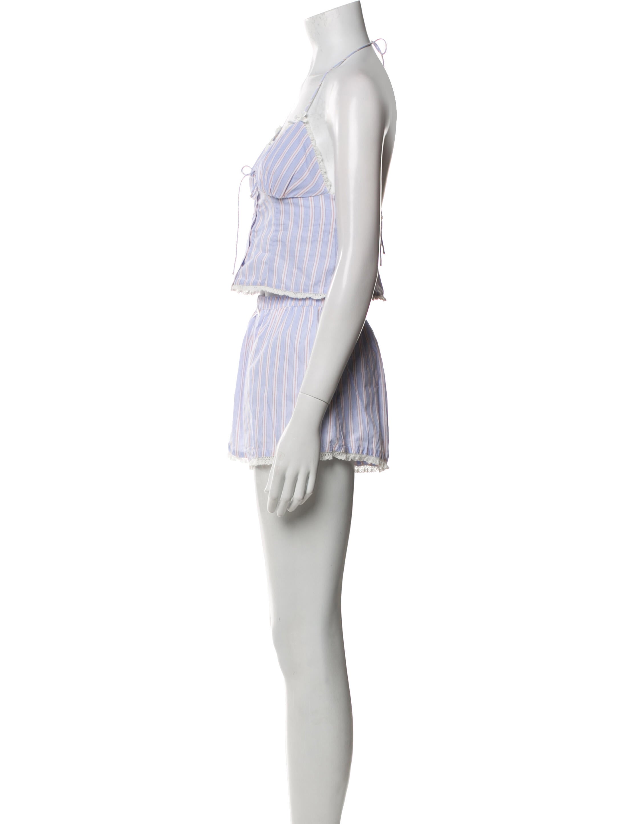 For Love & Lemons Striped Lace Trim Embellishment Short Set