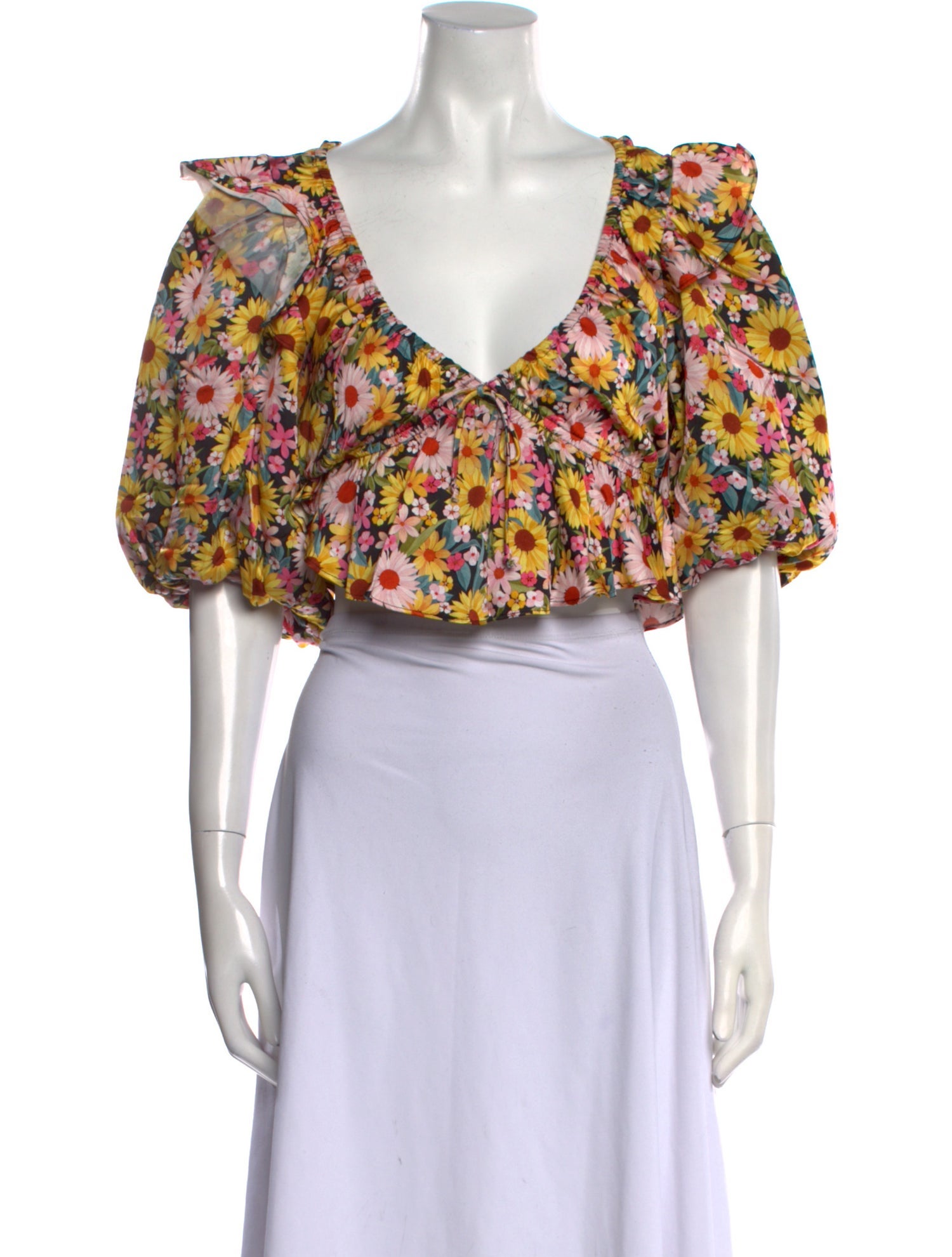 For Love & Lemons Floral Print V-Neck Crop Top w/ Tags