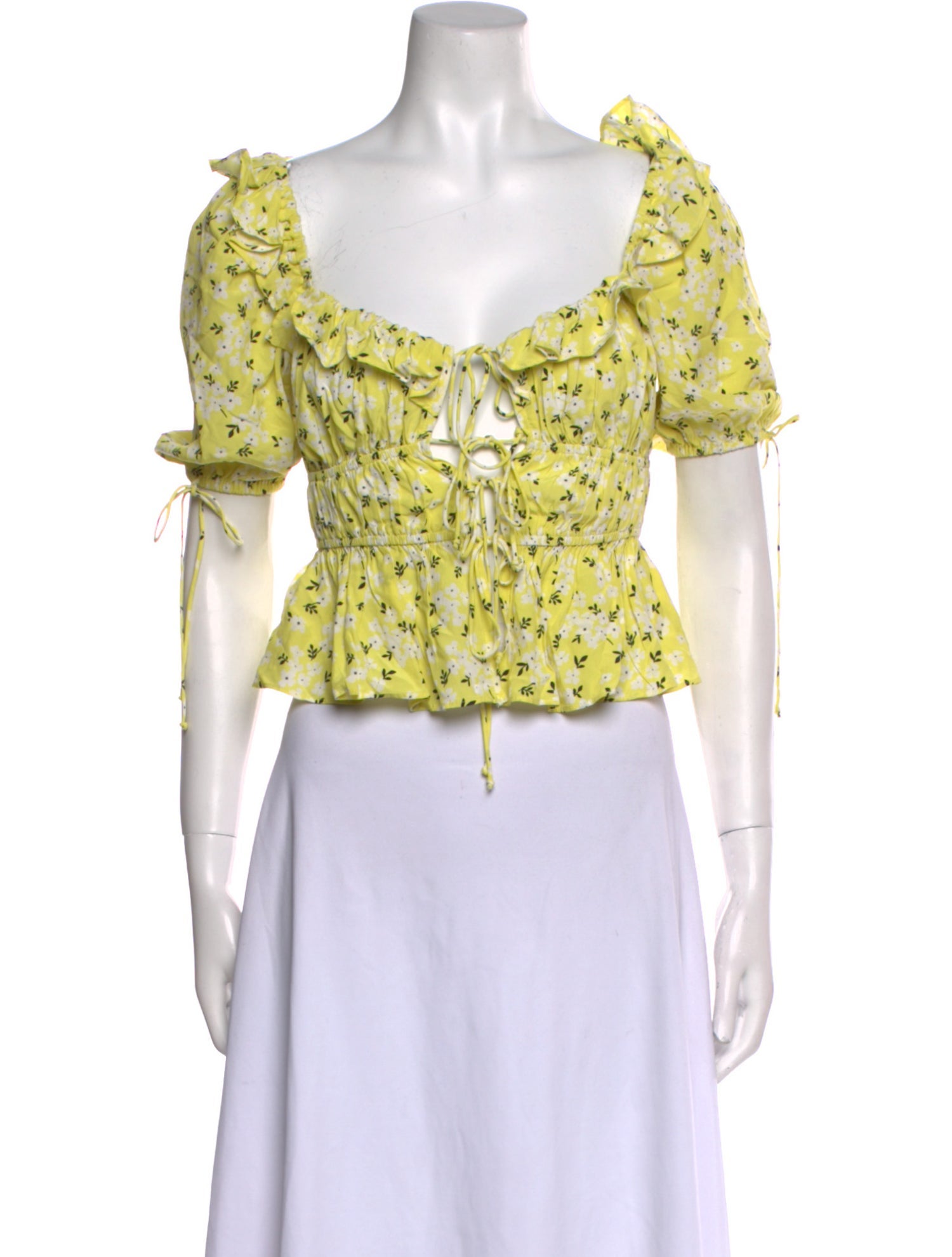 For Love & Lemons Floral Print Square Neckline Crop Top