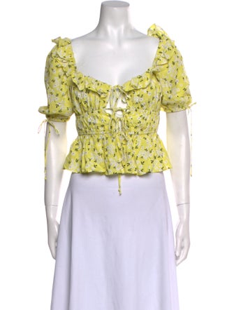 For Love & Lemons Floral Print Square Neckline Crop Top