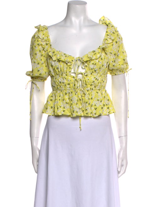 For Love & Lemons Floral Print Square Neckline Crop Top