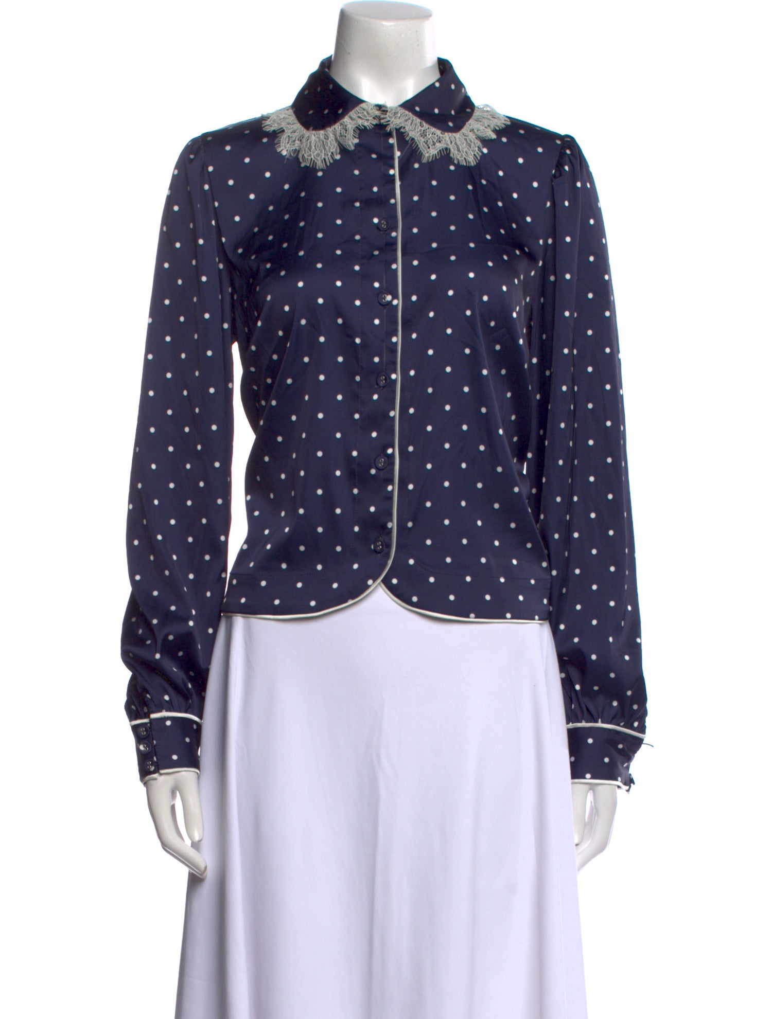 For Love & Lemons Polka Dot Print Long Sleeve Button-Up Top