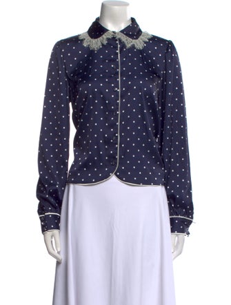 For Love & Lemons Polka Dot Print Long Sleeve Button-Up Top