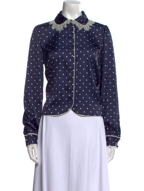 For Love & Lemons Polka Dot Print Long Sleeve Button-Up Top