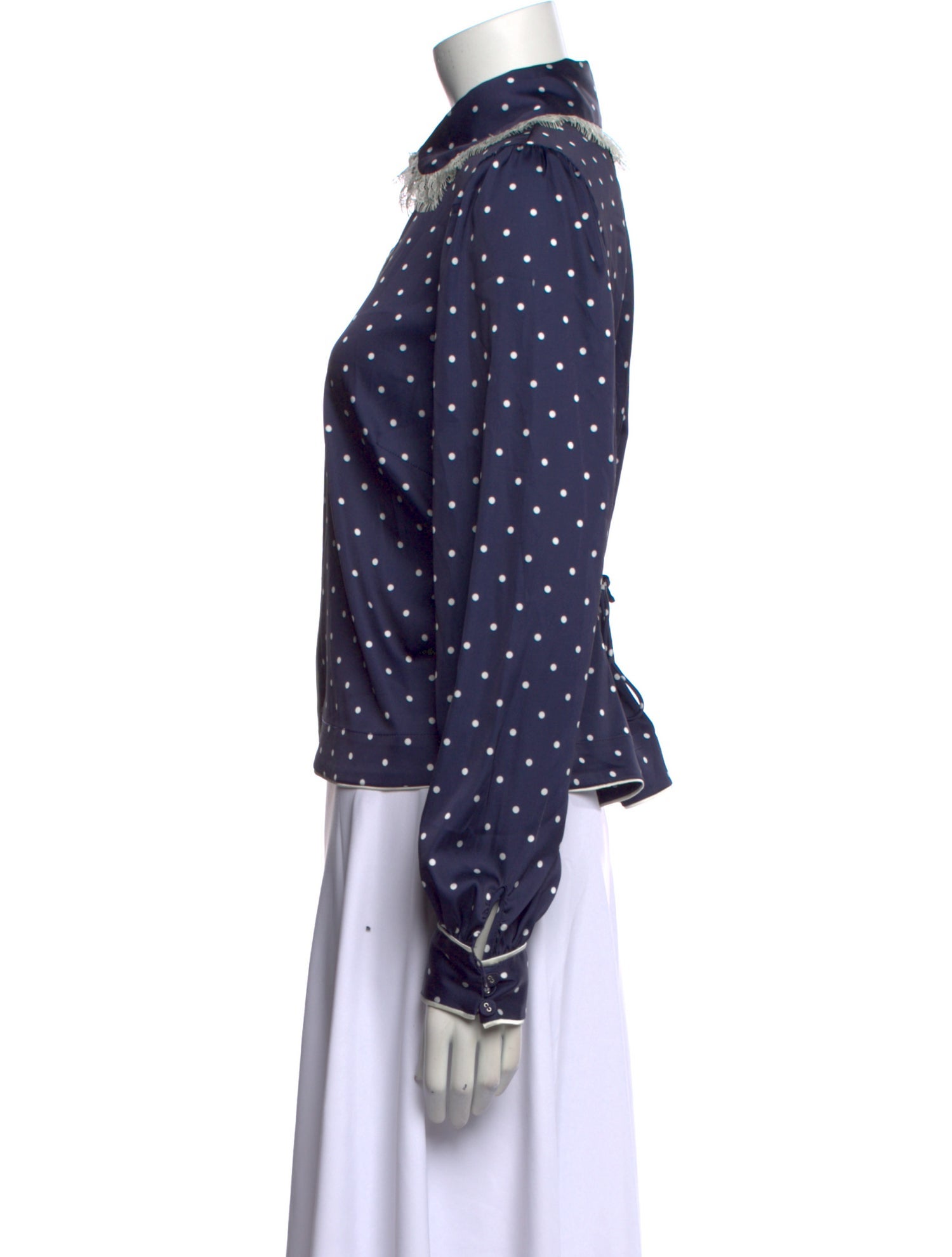 For Love & Lemons Polka Dot Print Long Sleeve Button-Up Top