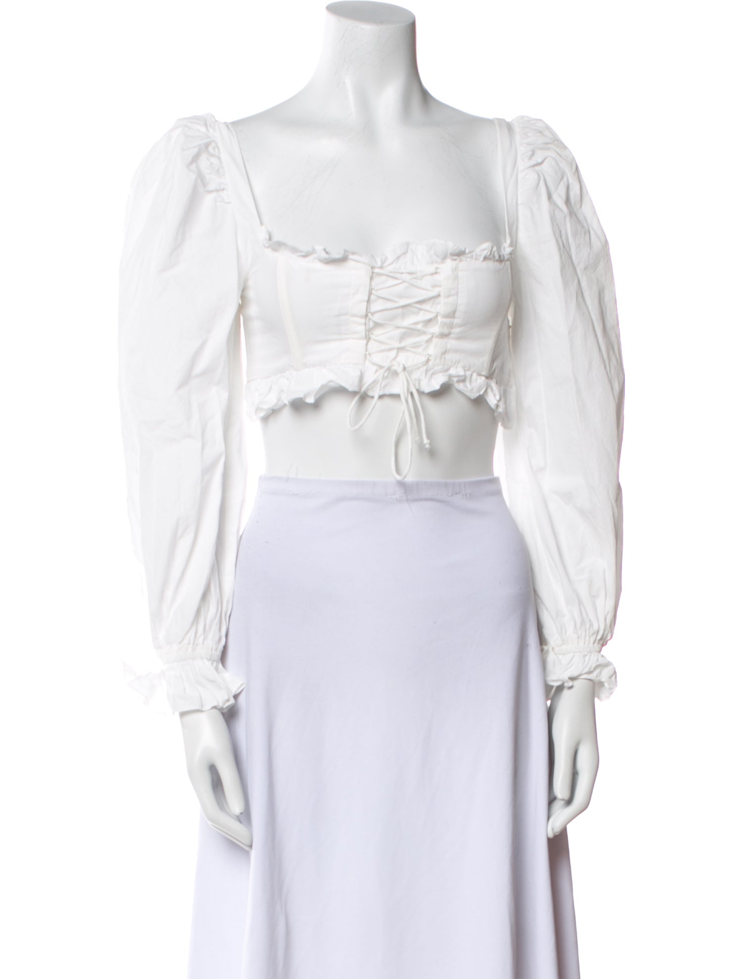 For Love & Lemons Square Neckline Three-Quarter Sleeve Crop Top