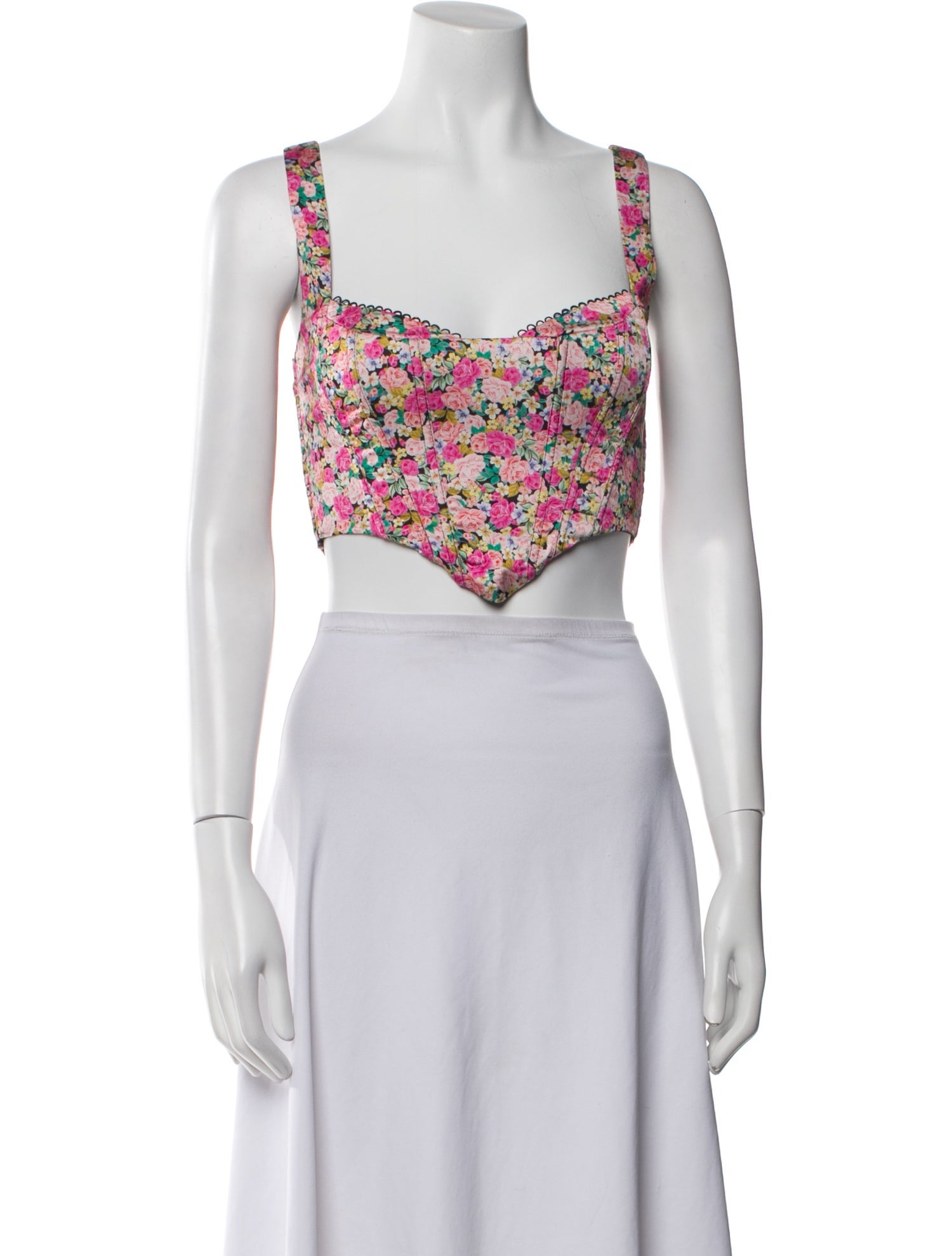 For Love & Lemons Floral Print Square Neckline Crop Top