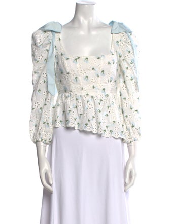 For Love & Lemons Floral Print Square Neckline Crop Top