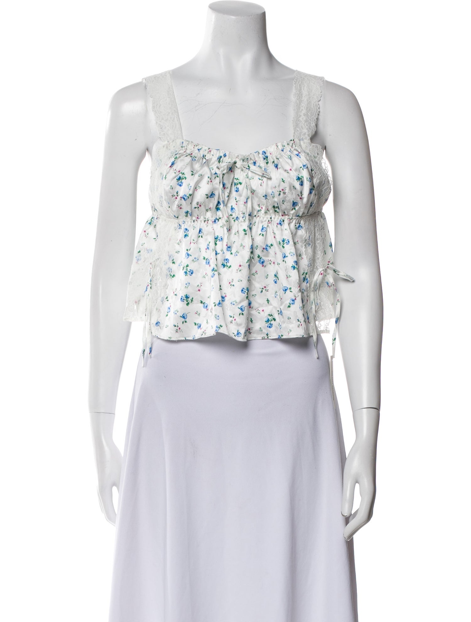 For Love & Lemons Floral Print Square Neckline Crop Top